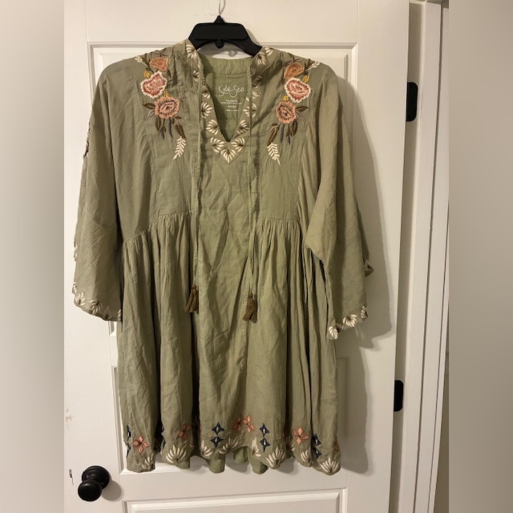 Kyla Seo Embroidered Olive Green Tunic